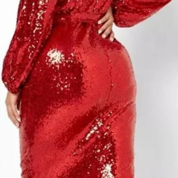 NWT Boohoo Red Sequin Dress - Picture 2 of 5